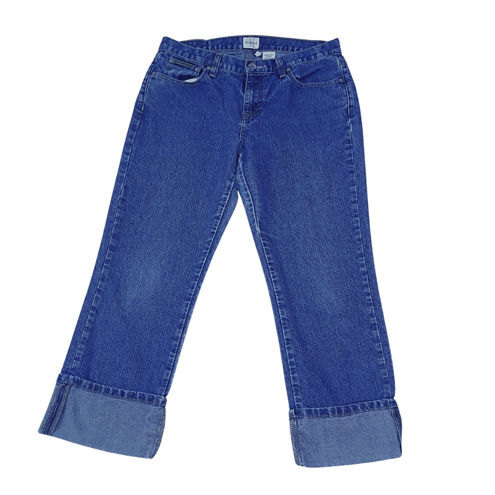Calvin Klein Crop Jeans‎ Womens Size 8 Medium Wash Wide Cuff Straight Leg Denim